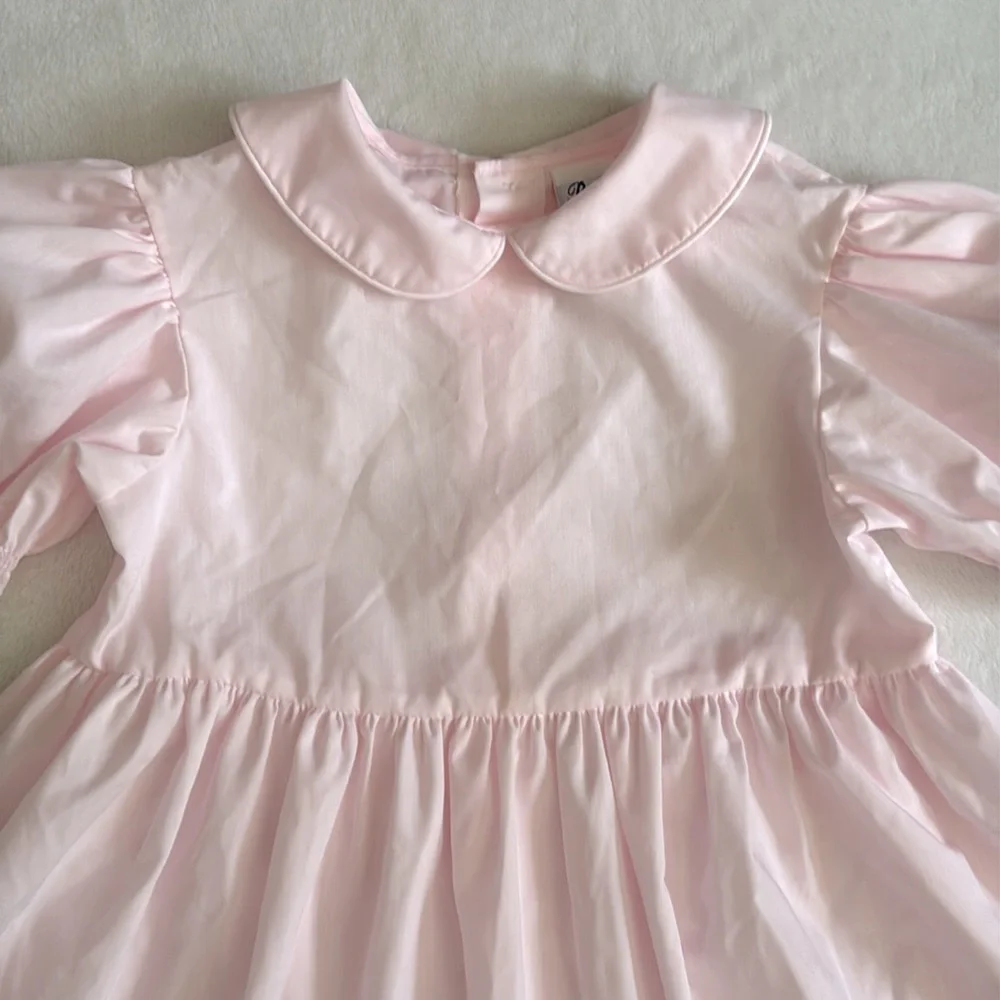 {VTG} Bryan | 70s 80s Peter Pan Collar Puff Sleeve Heirloom Dress L/736 Pink (4) - Picture 3 of 16